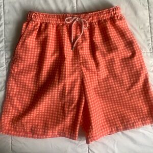 Peter Millar Coral Gingham Swim Board Shorts Size M